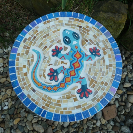 Mosaik  Garten Trittstein  Gecko Eidechse türkis