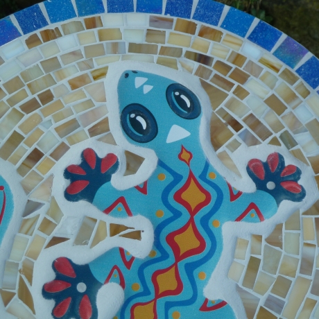Mosaik  Garten Trittstein  Gecko Eidechse türkis