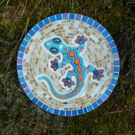 Mosaik  Garten Trittstein  Gecko Eidechse türkis
