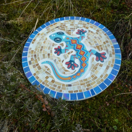 Mosaik  Garten Trittstein  Gecko Eidechse türkis