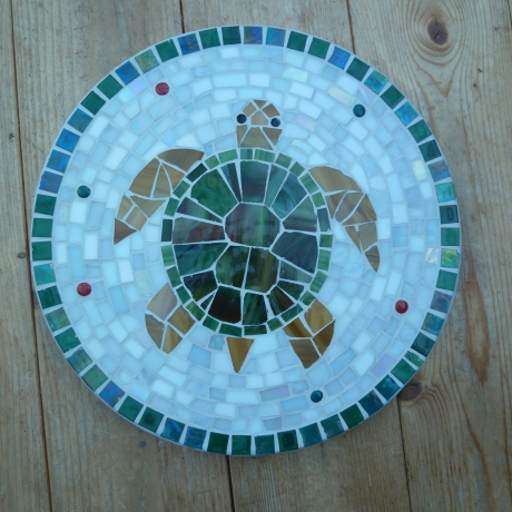 Mosaik  Garten Trittstein Dekostein rund Schildkröte