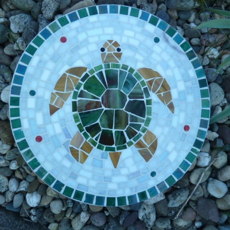 Mosaik  Garten Trittstein Dekostein rund Schildkröte