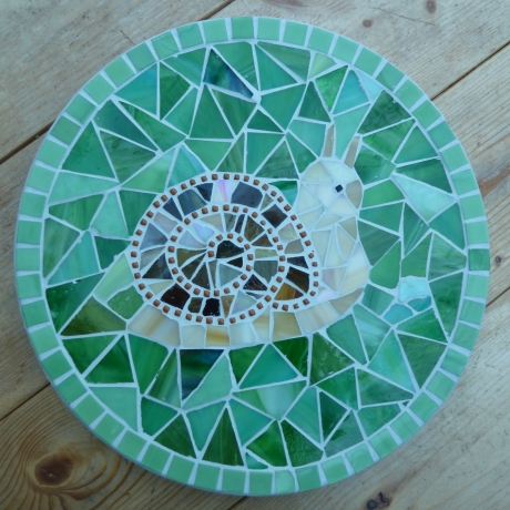 Mosaik  Garten Trittstein Dekostein rund Schnecke