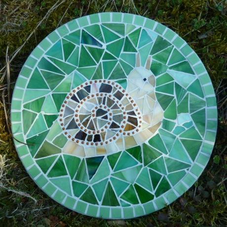 Mosaik  Garten Trittstein Dekostein rund Schnecke