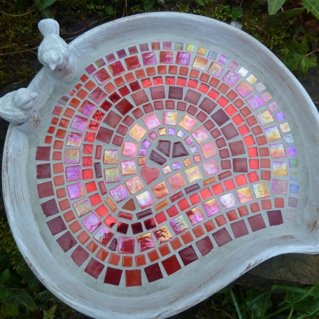 Mosaik Vogeltränke Blattform Rot orange