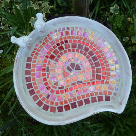 Mosaik Vogeltränke Blattform Rot orange