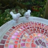 Mosaik Vogeltränke Blattform Rot orange