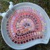Mosaik Vogeltränke Blattform Rot orange
