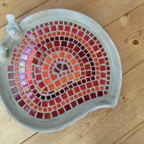 Mosaik Vogeltränke Blattform Rot orange