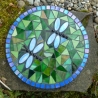 Mosaik  Garten Trittstein Dekostein rund Libellen hellblau