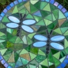 Mosaik  Garten Trittstein Dekostein rund Libellen hellblau
