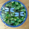 Mosaik  Garten Trittstein Dekostein rund Libellen hellblau