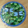 Mosaik  Garten Trittstein Dekostein rund Libellen hellblau