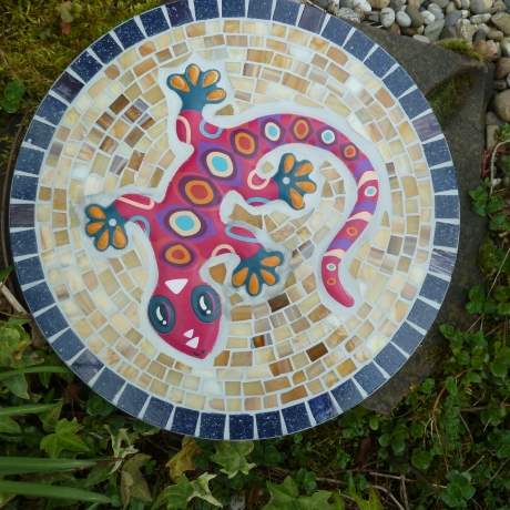 Mosaik  Garten Trittstein Mosaikbild Gecko Eidechse