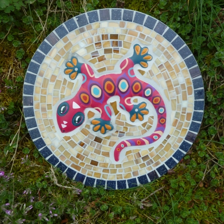 Mosaik  Garten Trittstein Mosaikbild Gecko Eidechse