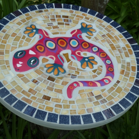 Mosaik  Garten Trittstein Mosaikbild Gecko Eidechse