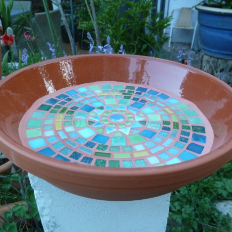 Mosaikschale Terracotta Schale rund grün petrol türkis 