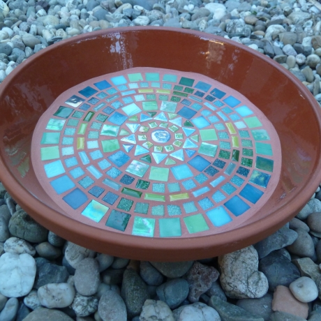 Mosaikschale Terracotta Schale rund grün petrol türkis 