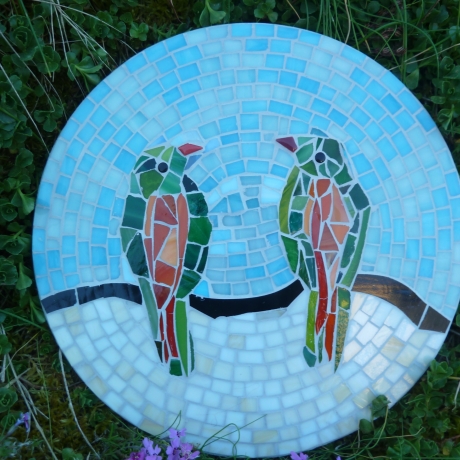 Mosaik  Garten Trittstein Mosaikbild Vogelpaar