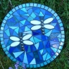 Mosaik  Garten Trittstein Dekostein rund Libellen weiß