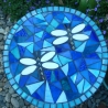Mosaik  Garten Trittstein Dekostein rund Libellen weiß