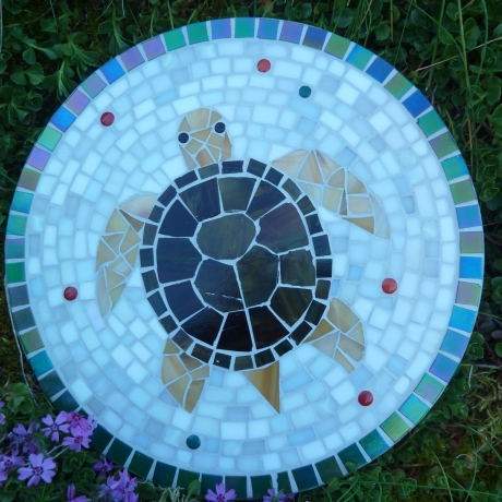 Mosaik  Garten Trittstein Dekostein rund Schildkröte