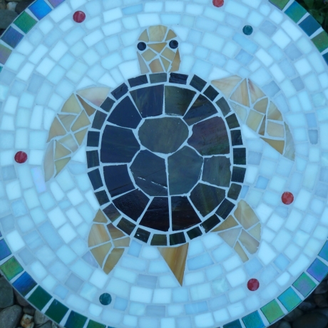 Mosaik  Garten Trittstein Dekostein rund Schildkröte