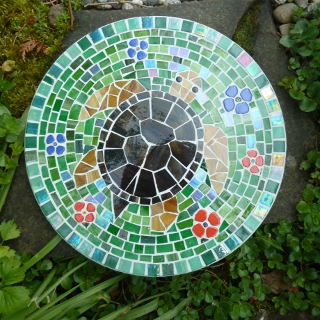 Mosaik  Garten Trittstein Dekostein rund Schildkröte