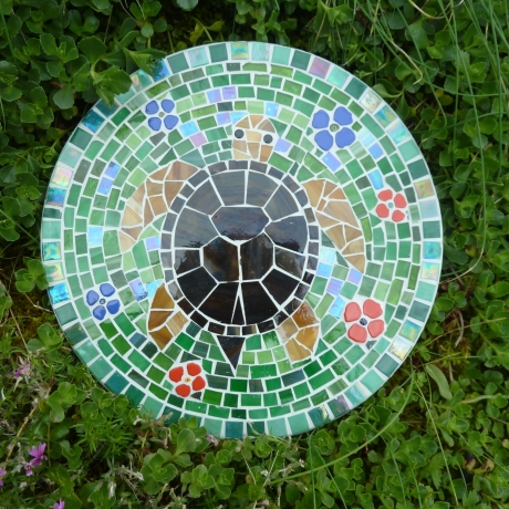Mosaik  Garten Trittstein Dekostein rund Schildkröte