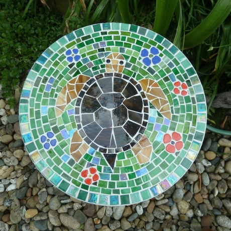 Mosaik  Garten Trittstein Dekostein rund Schildkröte