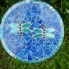 Mosaik  Garten Trittstein Dekostein rund Libellen hellgrün