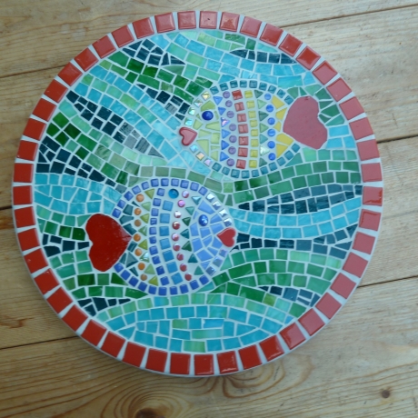 Mosaik  Garten Trittstein Herz Fische 