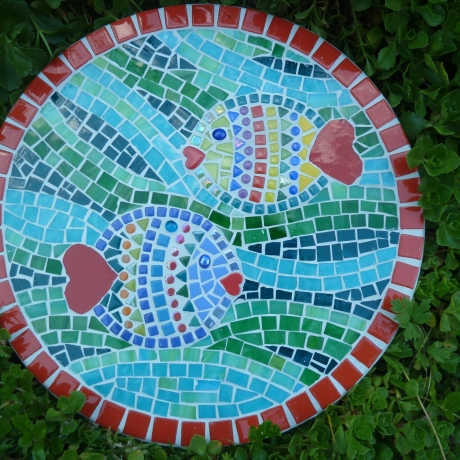 Mosaik  Garten Trittstein Herz Fische 