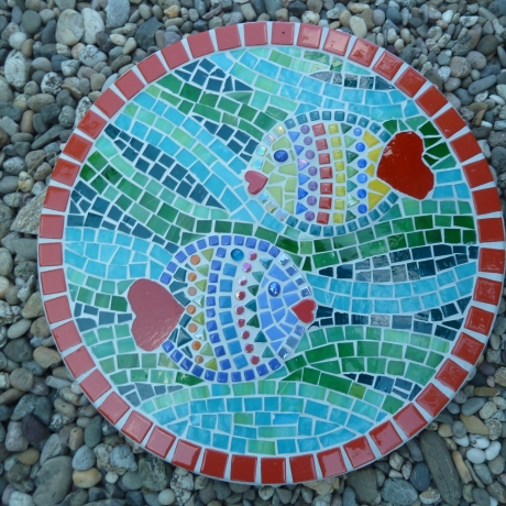 Mosaik  Garten Trittstein Herz Fische 