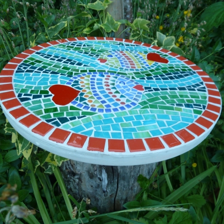 Mosaik  Garten Trittstein Herz Fische 