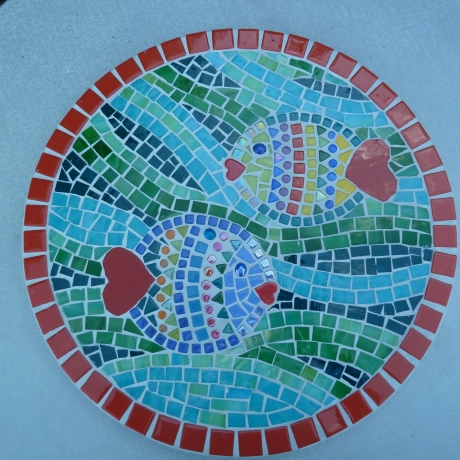 Mosaik  Garten Trittstein Herz Fische 