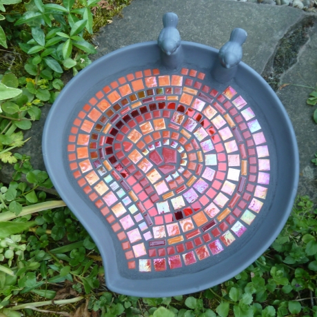 Mosaik Vogeltränke Blattform Rot orange