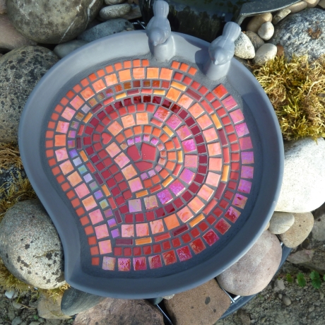 Mosaik Vogeltränke Blattform Rot orange