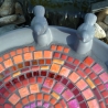 Mosaik Vogeltränke Blattform Rot orange