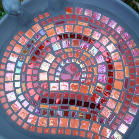 Mosaik Vogeltränke Blattform Rot orange