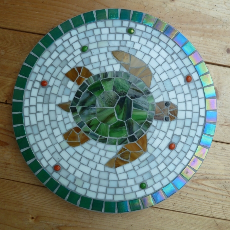 Mosaik  Garten Trittstein Dekostein rund Schildkröte