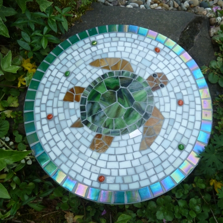 Mosaik  Garten Trittstein Dekostein rund Schildkröte