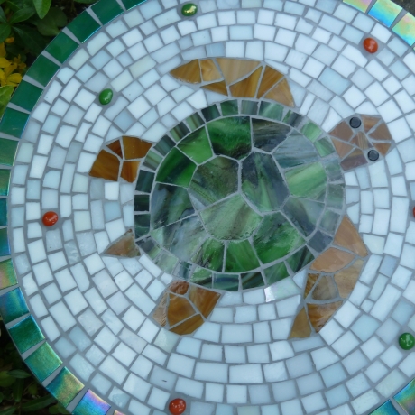 Mosaik  Garten Trittstein Dekostein rund Schildkröte