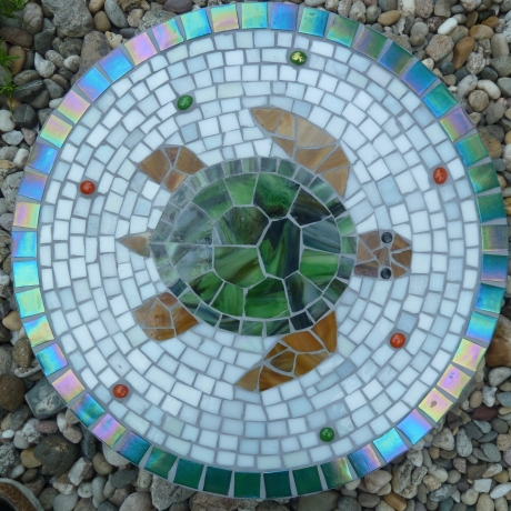 Mosaik  Garten Trittstein Dekostein rund Schildkröte