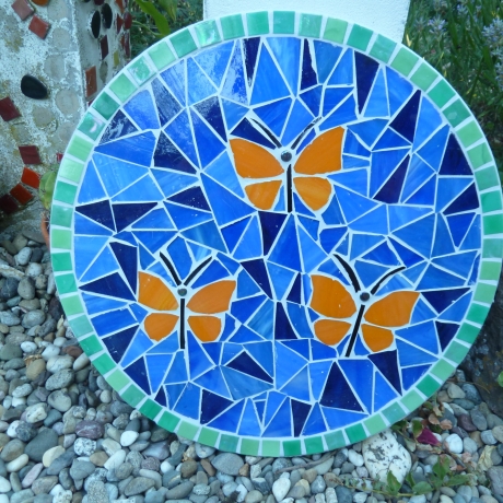 Mosaik  Garten Trittstein Schmetterlinge orange