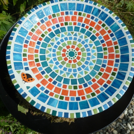 Beton Vogeltränke Mosaik Wasserschale Marienkäfer