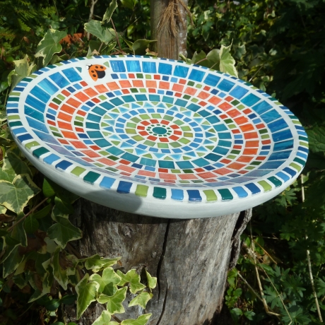 Beton Vogeltränke Mosaik Wasserschale Marienkäfer