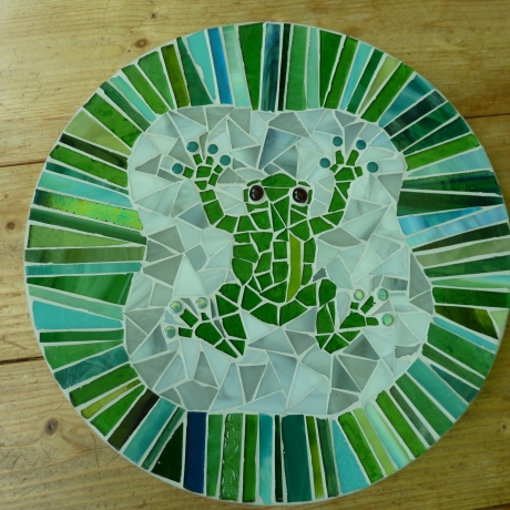 Mosaik  Garten Trittstein Dekostein rund Frosch