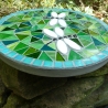 Mosaik  Garten Trittstein Dekostein rund Libellen weiß