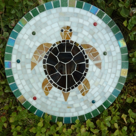 Mosaik  Garten Trittstein Dekostein rund Schildkröte